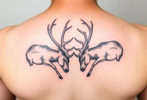 Two full body deer hitting each others horns in a low down fighting manner tattoo idea