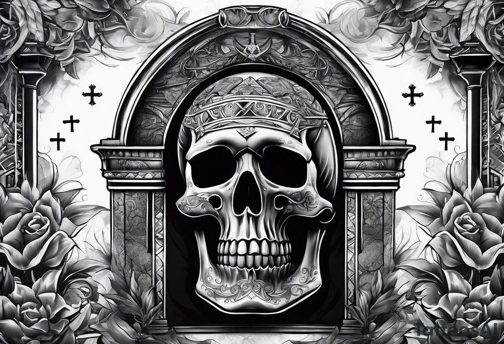 Tomb with smoke and crosses tattoo idea