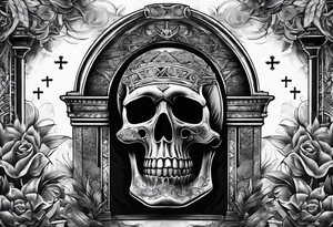 Tomb with smoke and crosses tattoo idea