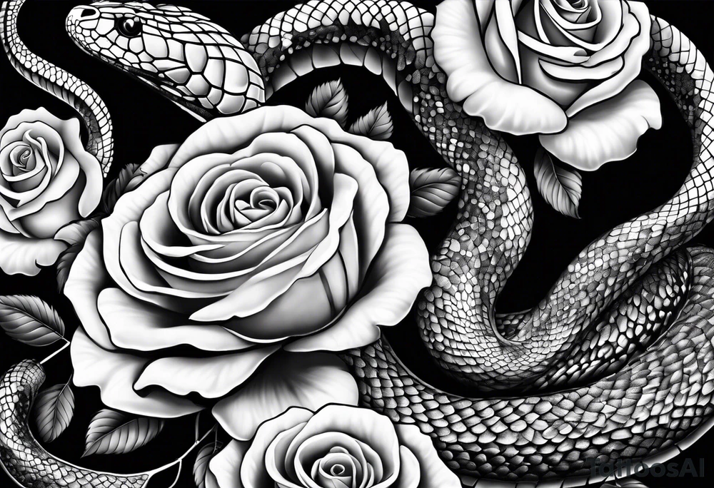 Cobra pintada de preto com rosas brancas nela mesma tattoo idea