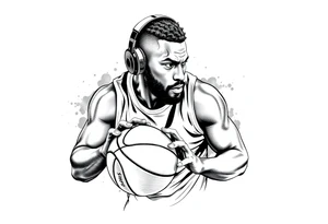 A guy dribbling a basketball with headphones on tattoo idea