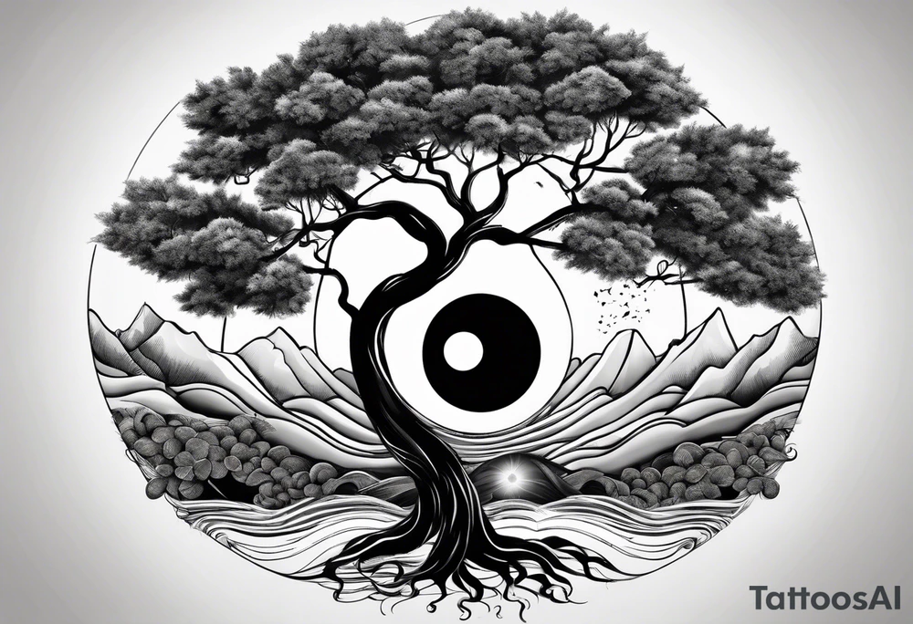 ying yang with a tree as the black part tattoo idea