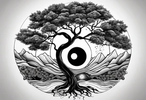 ying yang with a tree as the black part tattoo idea