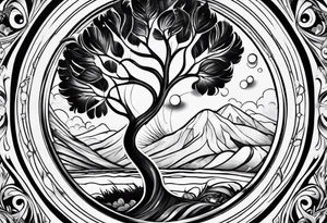 tattoo drawing of a feather with a circle of life tree inside tattoo idea