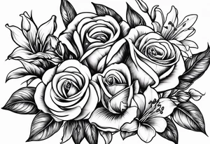 Rose, lily, gladioli, cherry blossom, forget me nots tattoo idea
