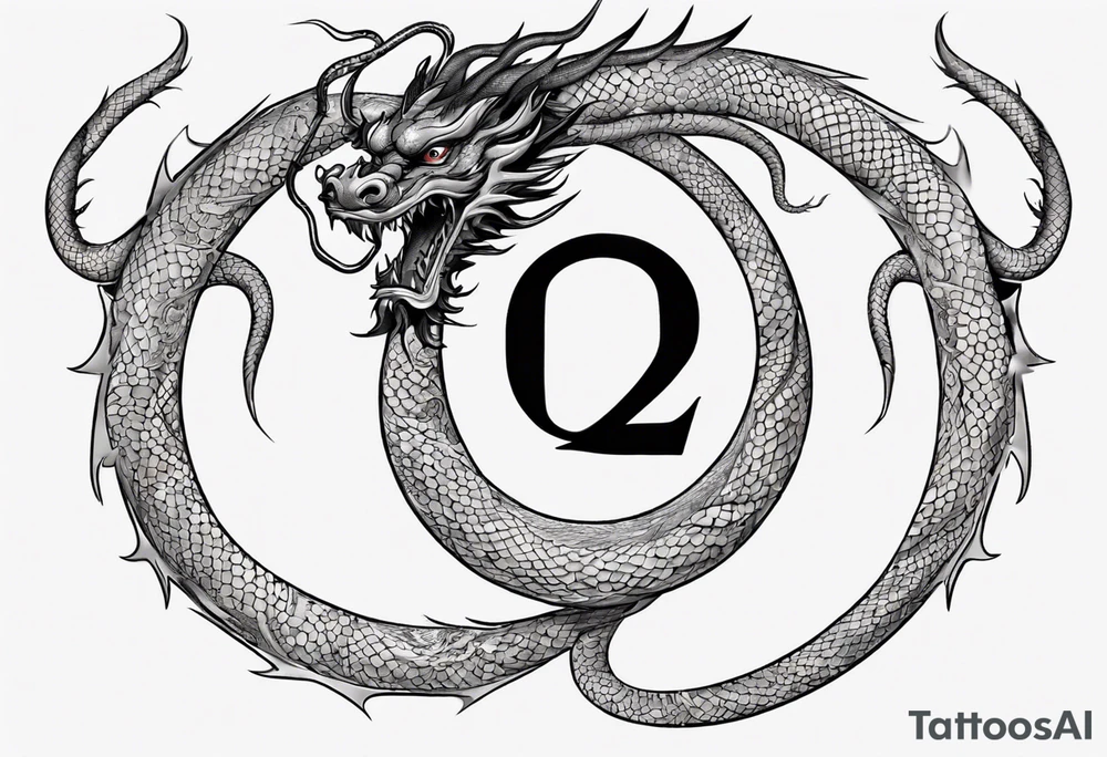 Chinese dragon in a circular shape with "02.03" written on its skin tattoo idea