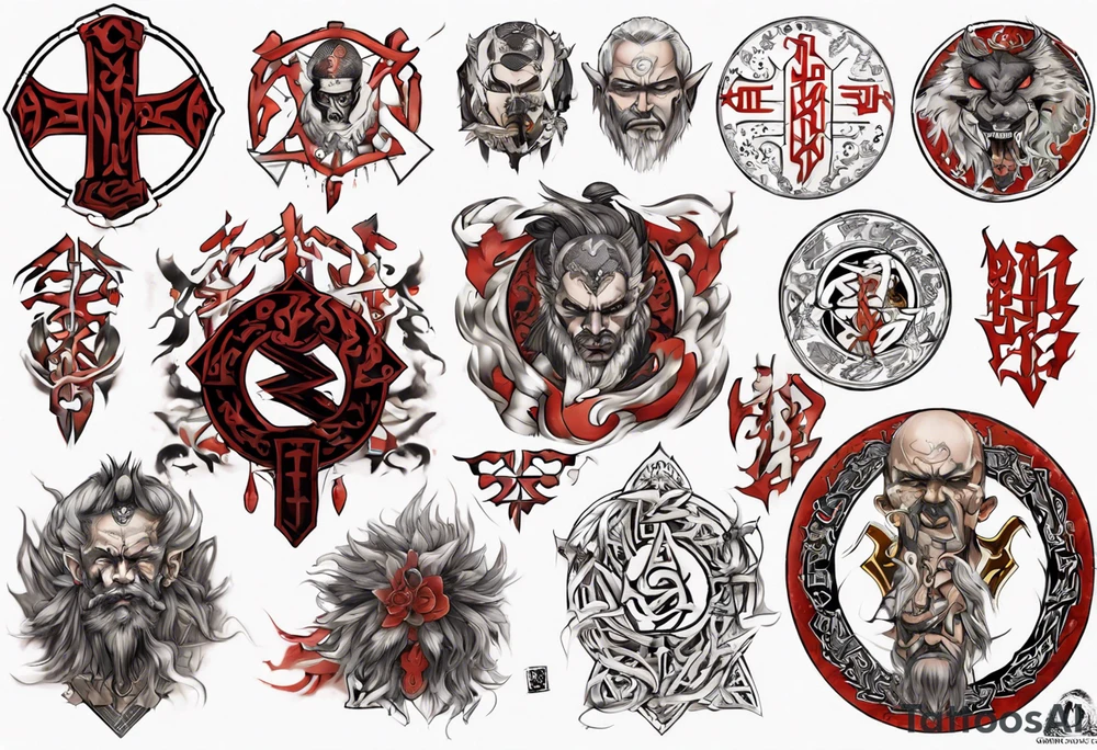 Nórdic runes Style yakuza full body tattoo idea