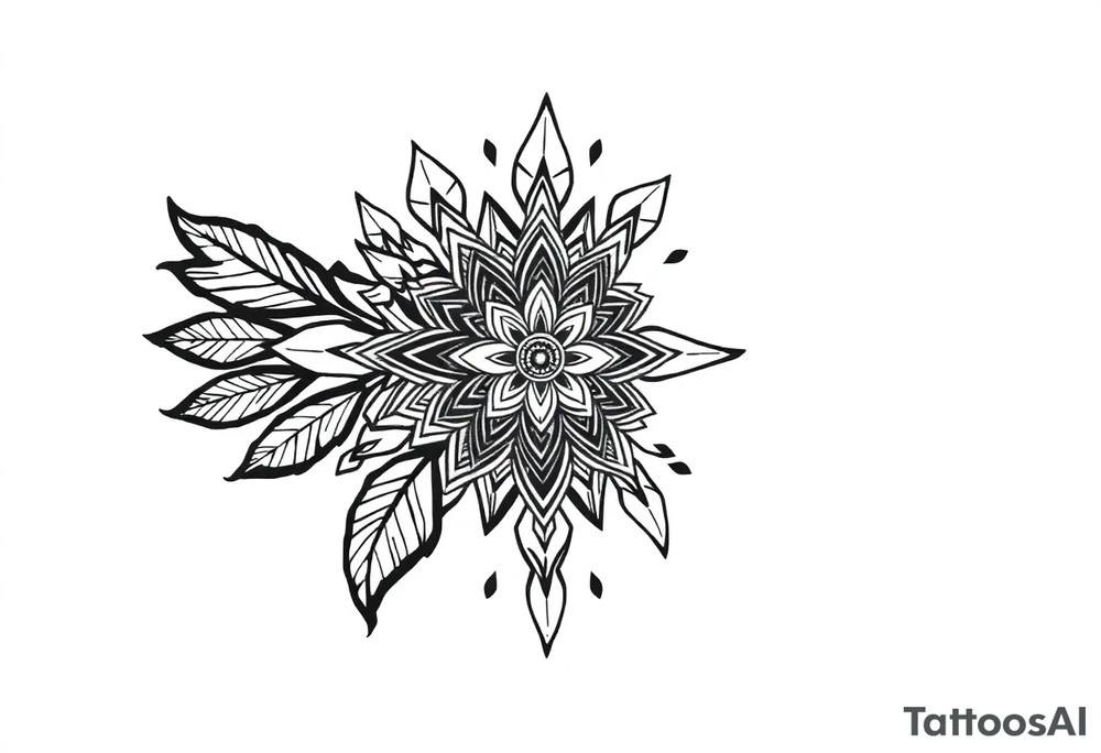 spiritual bold line feather indian mandala shaman tattoo idea
