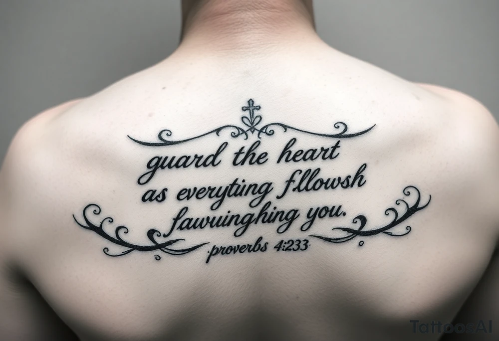 I want a tattoo with the Bible verse proverbs 4:23. The verse says “guard your heart as everything flows through it tattoo idea