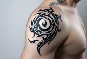 Big dark tribal spiraling down the arm to the elbow with lightning coming off the ends tattoo idea