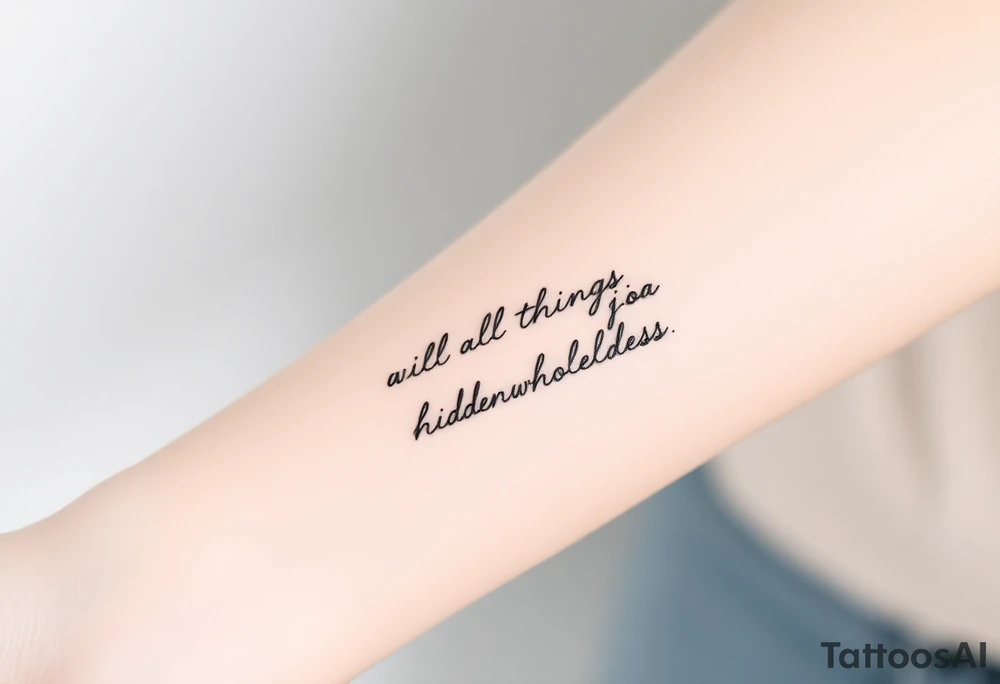 Linear tattoo symbolizing the phrase “in all things there is a hidden wholeness” tattoo idea