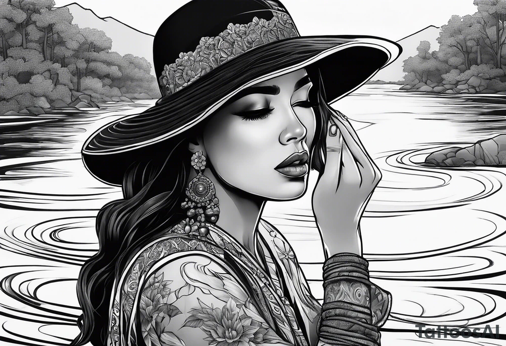 Woman crying at a river tattoo idea