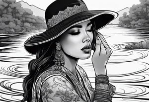 Woman crying at a river tattoo idea