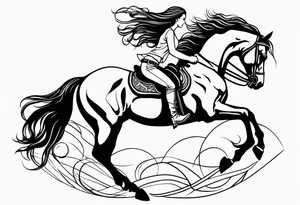 cowgirl with long hair on the back of stallion that is rearing up on hind legs tattoo idea