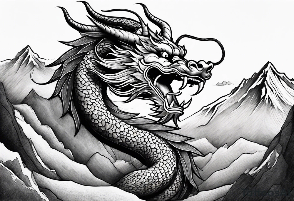 chinese dragon on a moutain tattoo idea