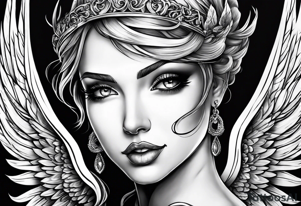 Angel with evil grin tattoo idea