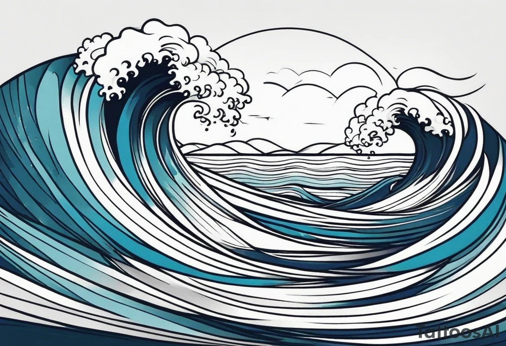 waves in ocean simple with boarder tattoo idea