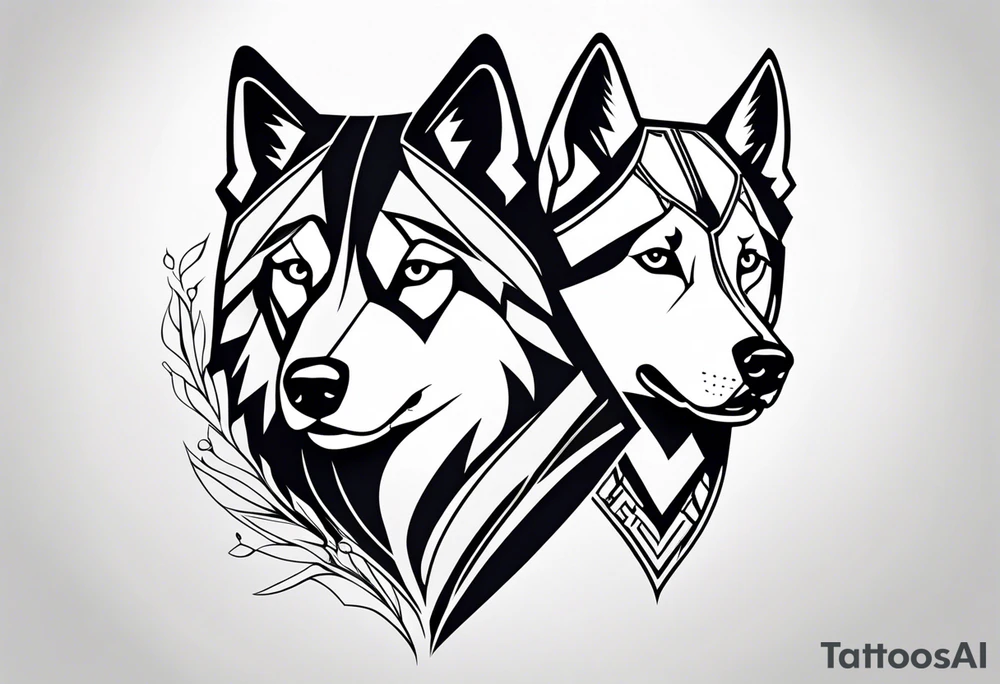 Siames cat and Siberian husky dog tattoo idea