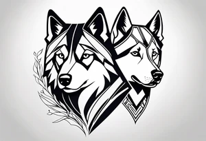 Siames cat and Siberian husky dog tattoo idea