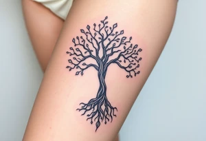 mystical tree of life with cosmic roots and celestial branches tattoo idea