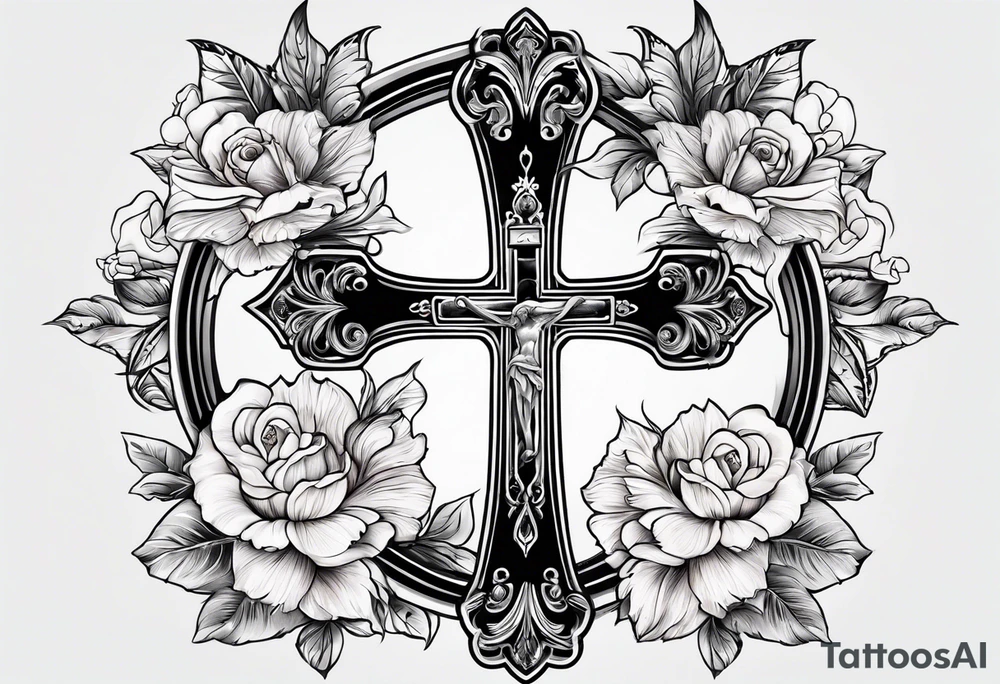 Cross with flowers tattoo idea