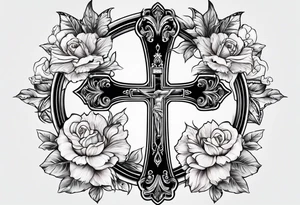 Cross with flowers tattoo idea