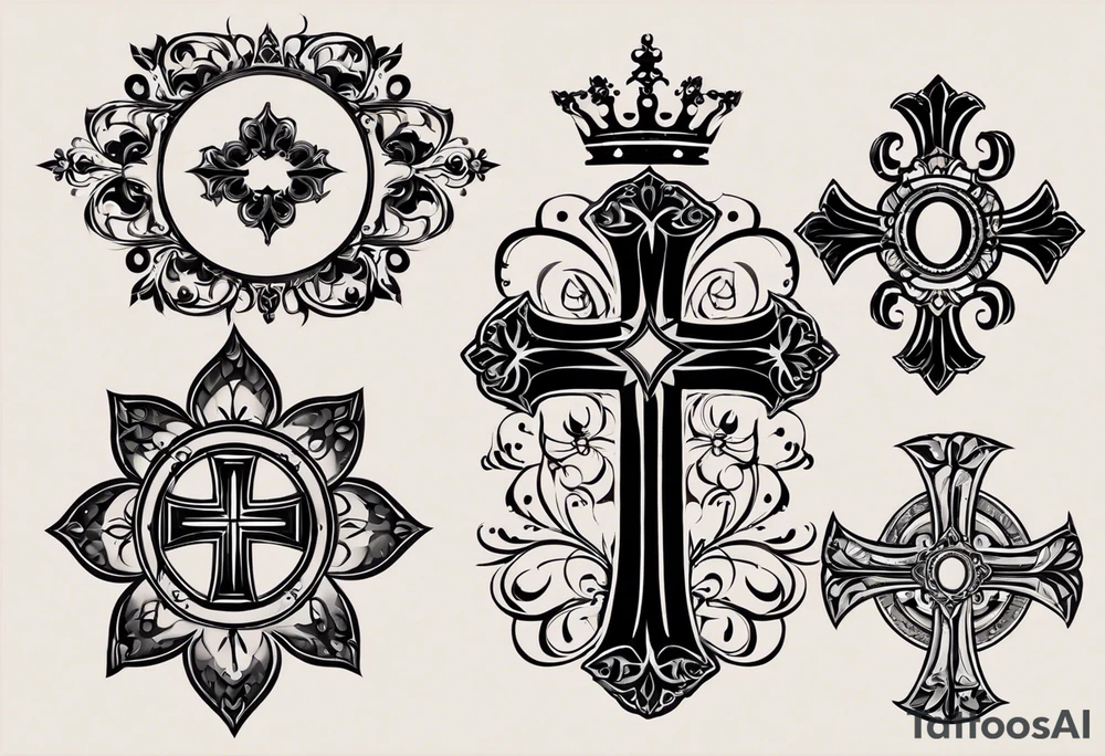 That sounds like a meaningful tattoo design! Here’s a description of how you can visualize it:

1. **Cross Design**: Start with a bold, detailed cross at the center of your design. You can choose between a traditional or a more artistic interpretation based on your style preference.

2. **Crown of Thorns**: Surround the cross with a crown of thorns that gently wraps around it. The thorns could have a natural look, intertwining with the cross to symbolize sacrifice and faith.

3. **Bible Verse**: Below the cross, you can have the text of 1 Corinthians 16:14: "Let all that you do be done in love." You might want to choose a flowing script font that fades gently downward from the midsection of the cross, emphasizing the themes of love and faith.

4. **Placement**: Ensure that the design fits well on your right shoulder and wraps towards the arm, making it a visually striking piece that flows with the natural curves of your body.

Make sure to consult with a professional tattoo artist who can help bring your vision to life, ensuring that it’s not only beautiful but also meaningful to you! tattoo idea