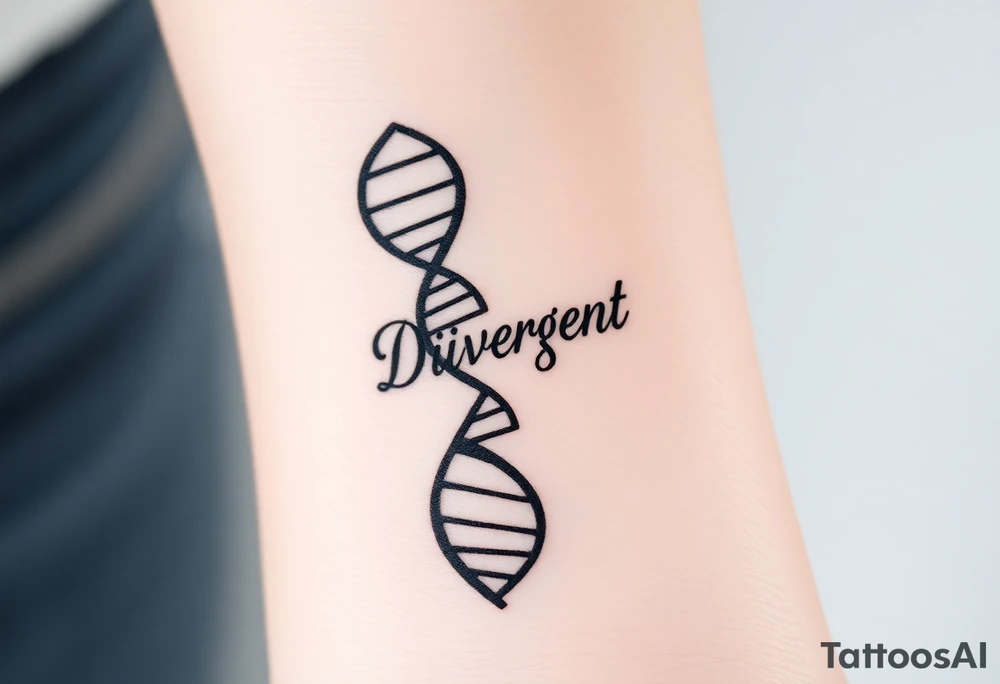 A DNA strand with the word "Divergent" subtly woven into its helix, symbolizing genetic uniqueness tattoo idea