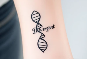 A DNA strand with the word "Divergent" subtly woven into its helix, symbolizing genetic uniqueness tattoo idea