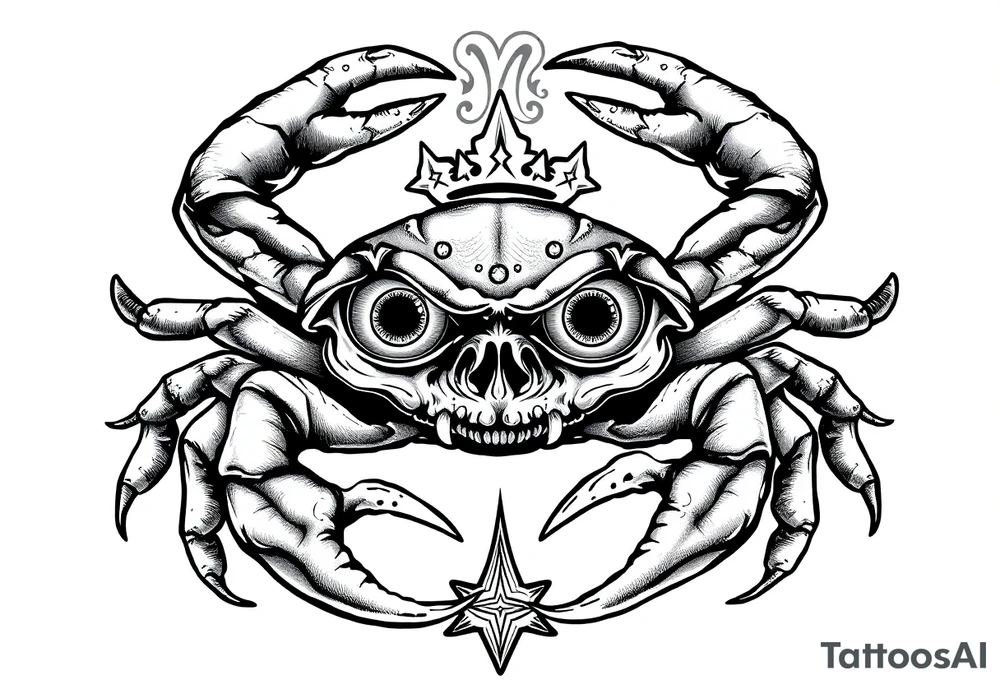 A king crab with the cancer zodiac visual and Huge eyes anti gov tattoo idea