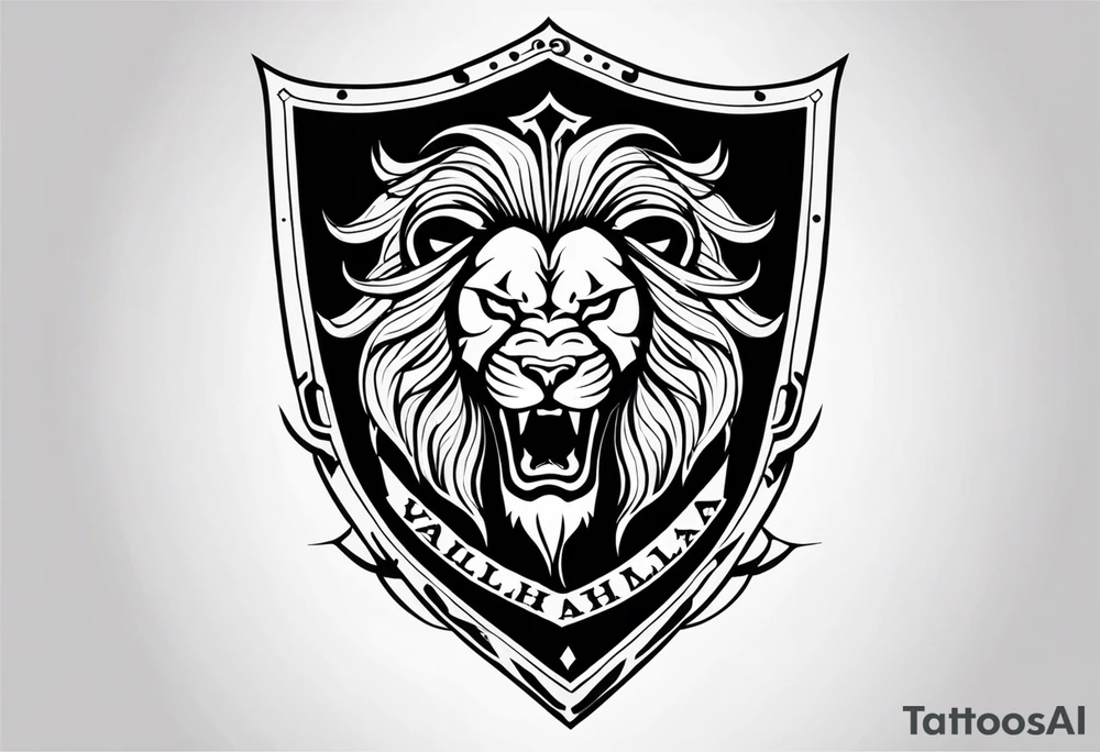 Valhalla shield sword lion tattoo idea