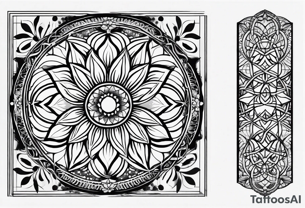 flower of life with henna pattern for sleeve tattoo idea