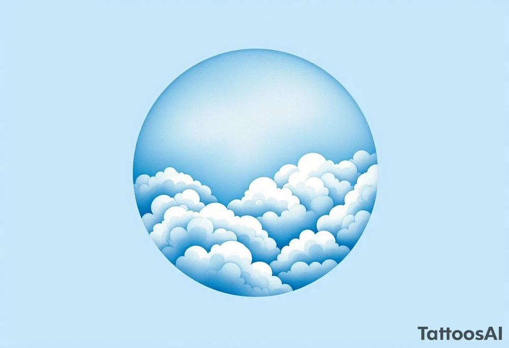 A pale blue circle with soft cloud textures inside, representing calm and open skies. tattoo idea