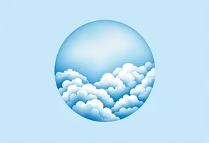 A pale blue circle with soft cloud textures inside, representing calm and open skies. tattoo idea