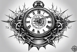 Stop watch tattoo with barbed wire. Small piece that would go on side of neck tattoo idea