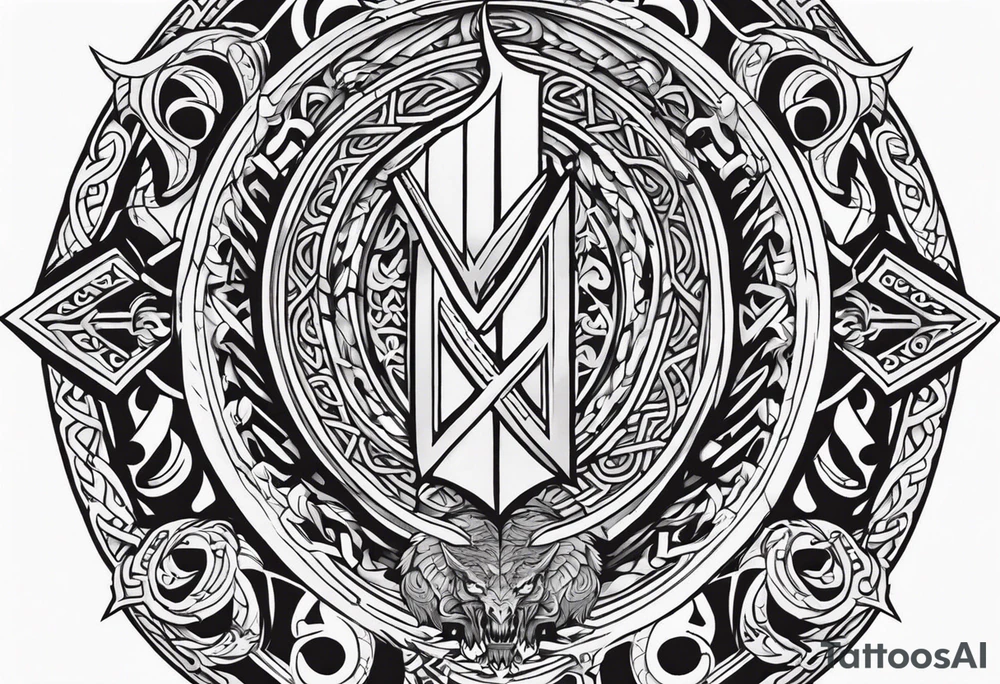 Valhalla sword shield dragon axe viking church tattoo idea
