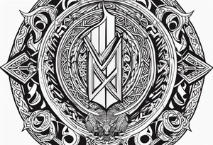 Valhalla sword shield dragon axe viking church tattoo idea