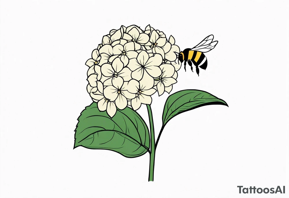One Hydrangea flower with stem and a small bee. Small for forearm placement tattoo idea One Hydrangea flower with stem and a small bee. Small for forearm placement tattoo idea