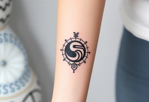 Magestic symbol combining ying yang, Gemini zodiac symbol,  and spiral Paisleys tattoo idea