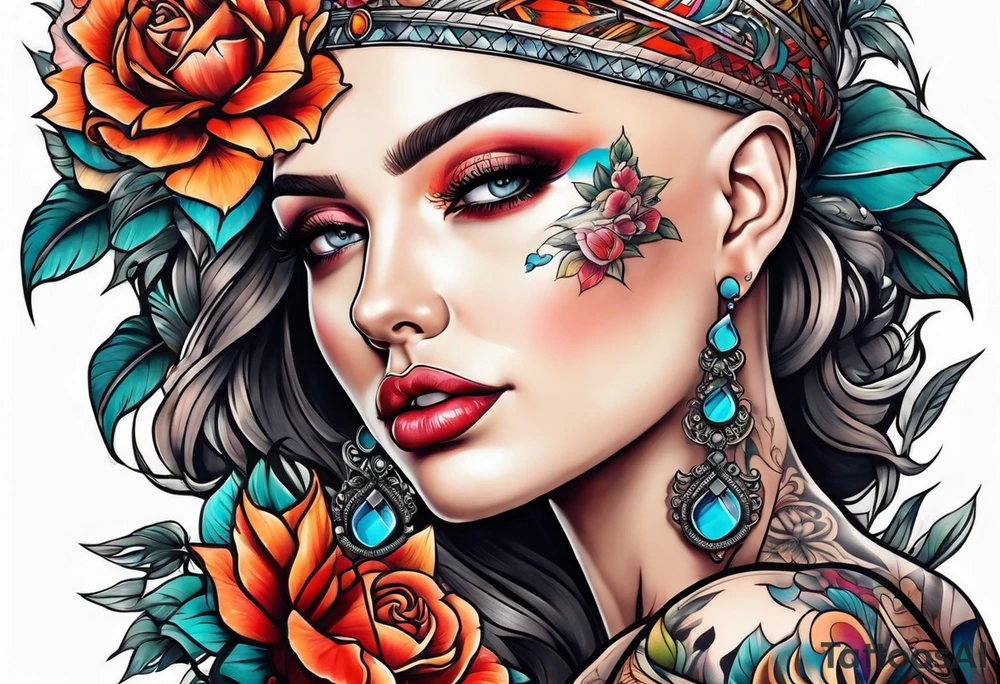 Bald woman tattoo idea