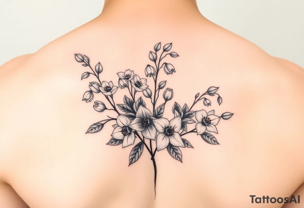 Larkspur and lily of the valley bouquet tattoo tattoo idea