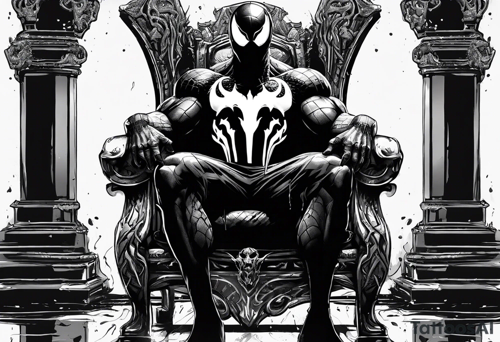 Venom on the throne with paint drip with Kobe’s black mamba symbol on the chest tattoo idea