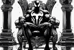 Venom on the throne with paint drip with Kobe’s black mamba symbol on the chest tattoo idea