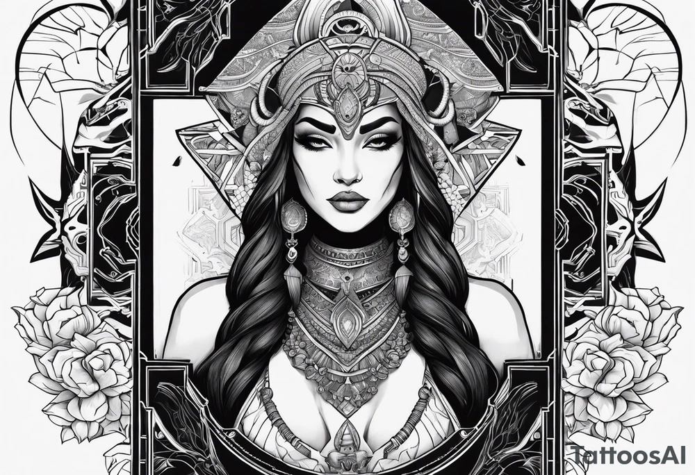 kali ma, alien goddess, valkrye, aries, pirate, divine feminine, zenza resonance, pachamama, lotus azul, blank panther, eagle, skull, 5D, nueva gaya, dna 12 tattoo idea