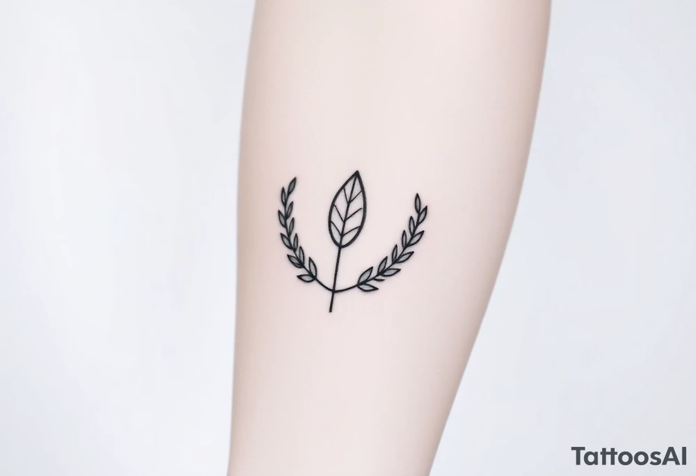 laurel branch with one leaf inverted, the inverted leaf is part of the branch and its inverted to show loss tattoo idea