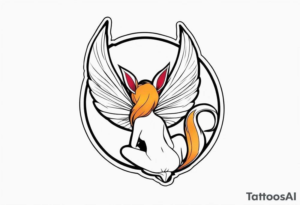 A fairy with a tail inspired by the logo of the show called Fairy Tail in a fetal position tattoo idea