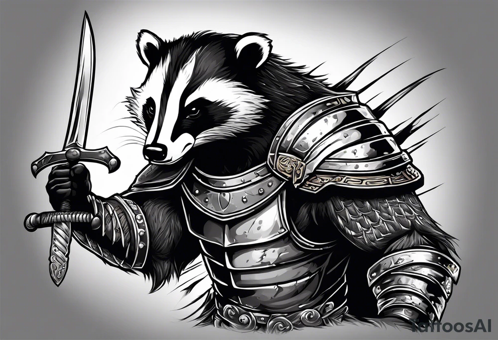 Draw me badger/Gladiator with aggressive full body, killer face with a smile, very long nails and he attacks like a Bloody Gladiator to enemy and also, he has very deadly looking. The only weapon is his braveness he fights with his nails. Everybody scares after their first sight. And horror type Badger this is with a full body. tattoo idea