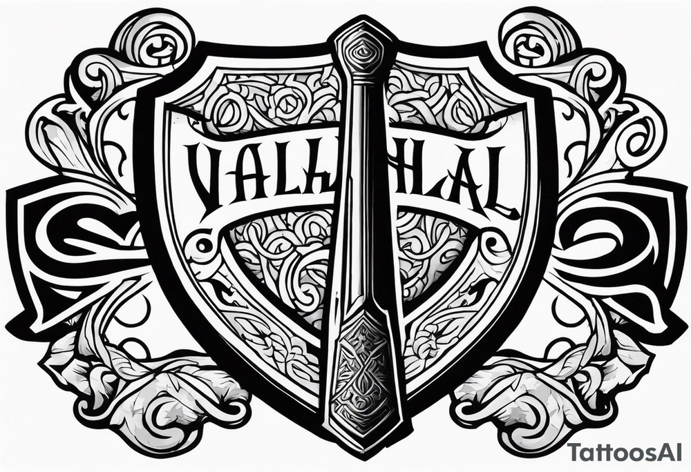 Valhalla sword shield axe tattoo idea
