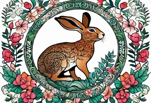 Base Design: upper armband

Include:
LOVE
fern spirals
boxing hare

use only UK flora and fauna tattoo idea