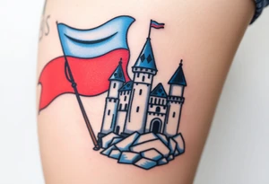 A Czech flag waving behind a medieval castle tattoo idea